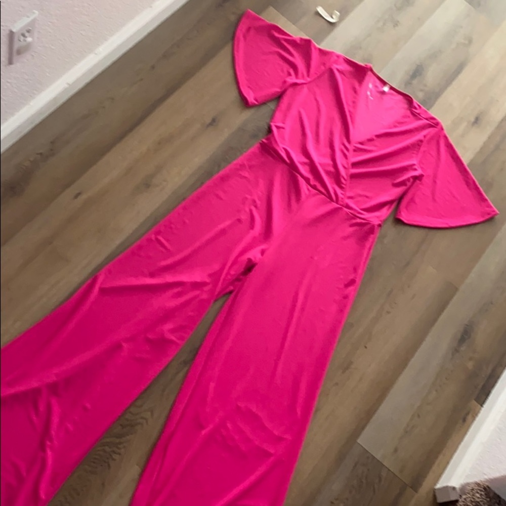 Fuschia fluter sleeve junpsuit goodtime usa